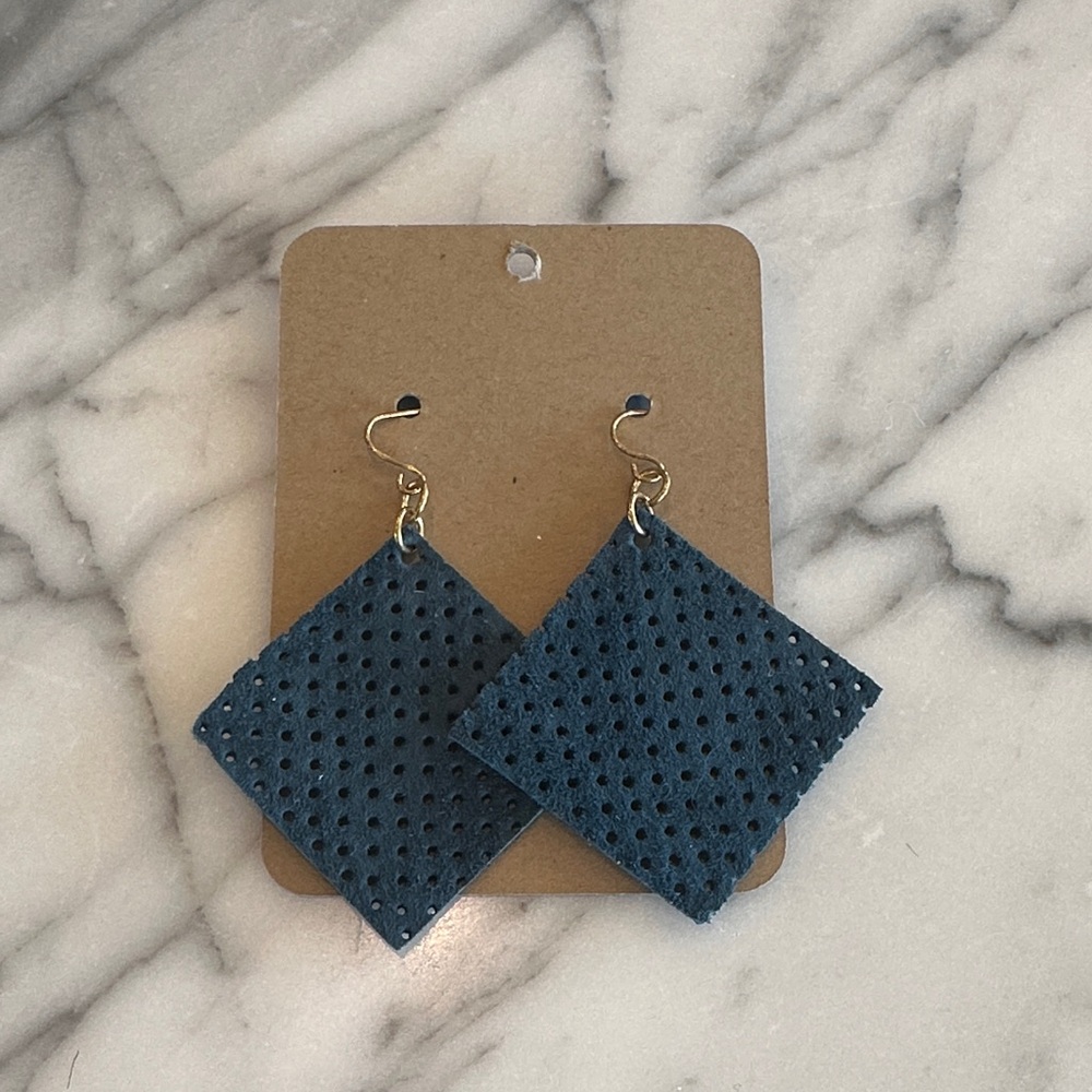 Dark Blue Perforated Square Earrings